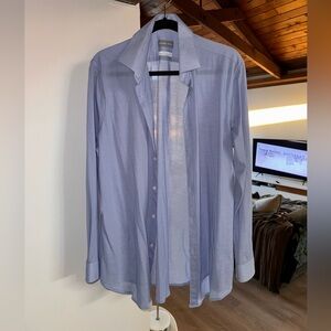 Light blue button-up shirt fine gauge knit slim fit